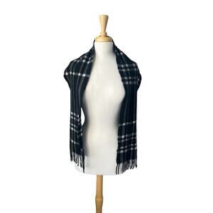 Charter Club Cashmere Scarf Black White Plaid Fringe Quiet Luxury Soft One Size